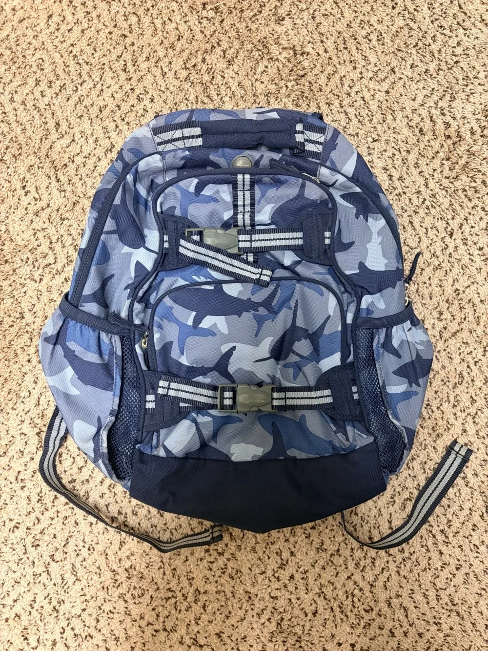 Pottery Barn Kids Blue Shark Camo Large Backpack